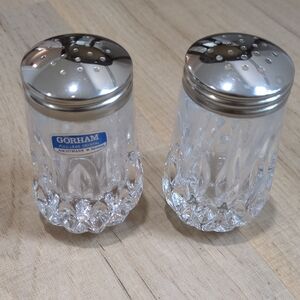Gorham Crystal Salt and Pepper Shaker Set - Silver Tops